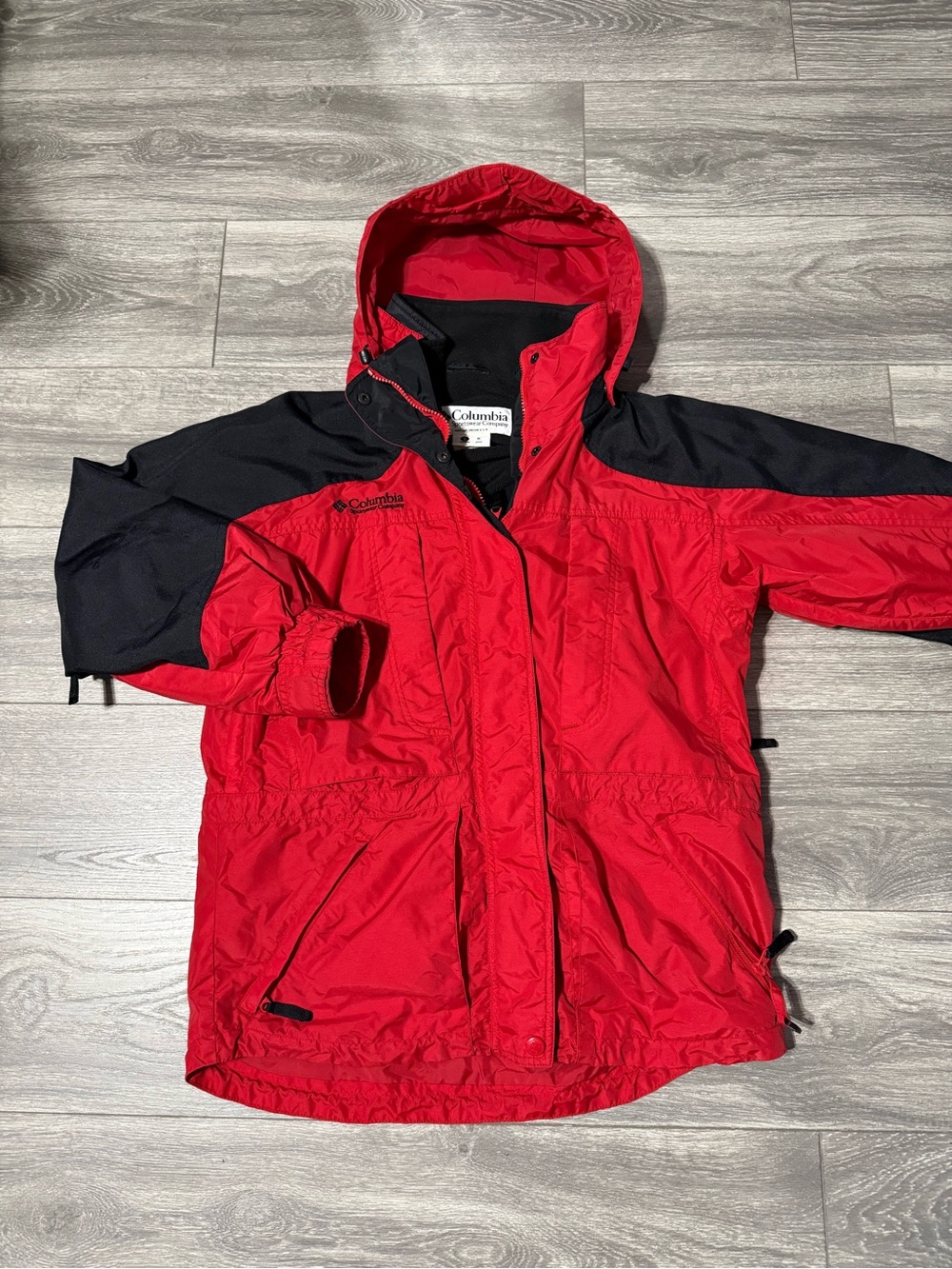 Columbia Red and Black Women’s Hooded Rain Jacket